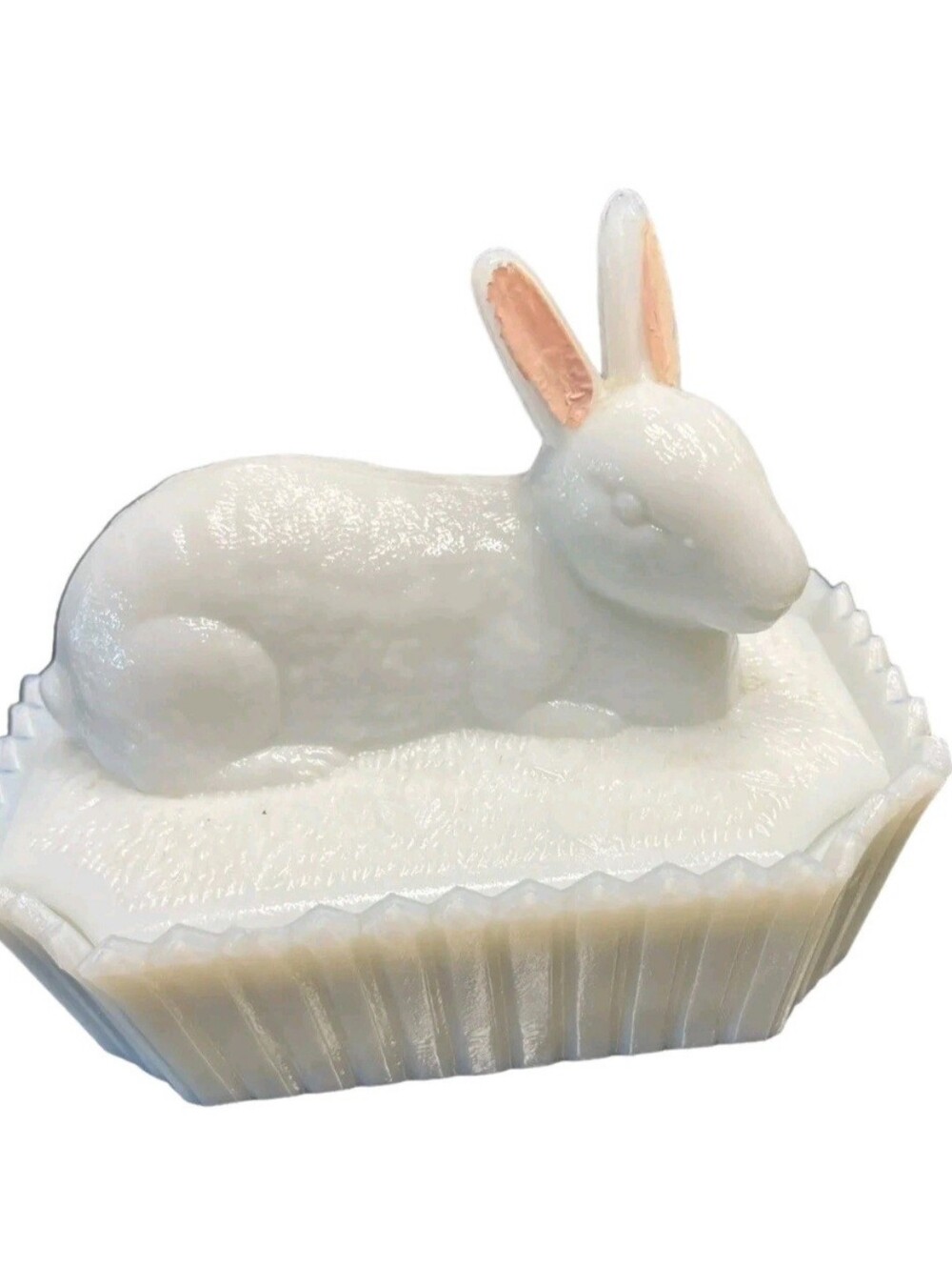 Westmoreland Milk Glas Bunny Rabbit Butter Dish, Rare, Picket Fence